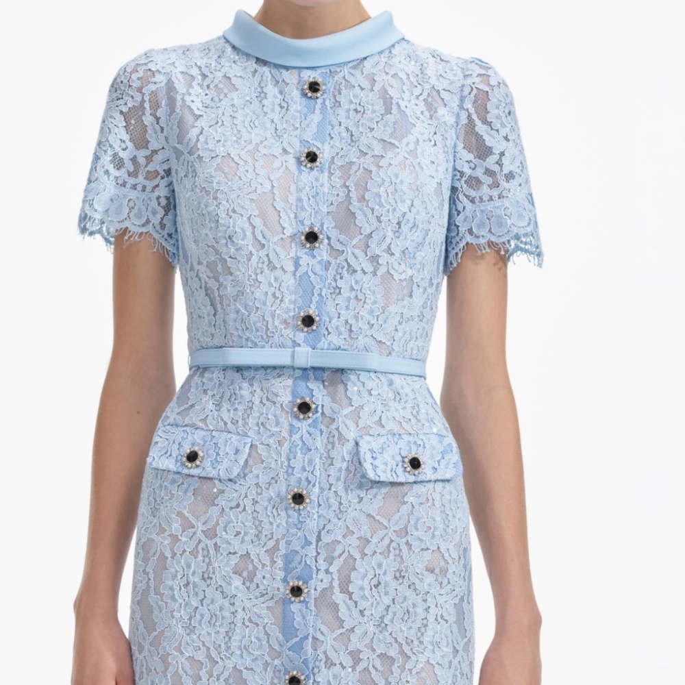 Self-Portrait Light Blue Lace Midi Dress - Picture 4 of 8